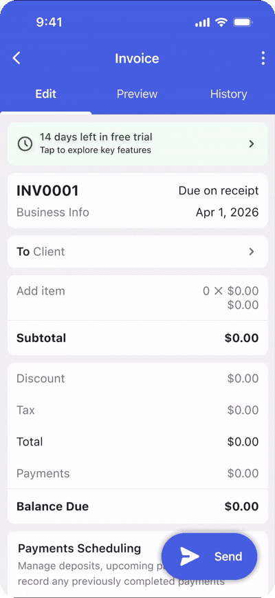 Animation demonstrating the invoice editor tour