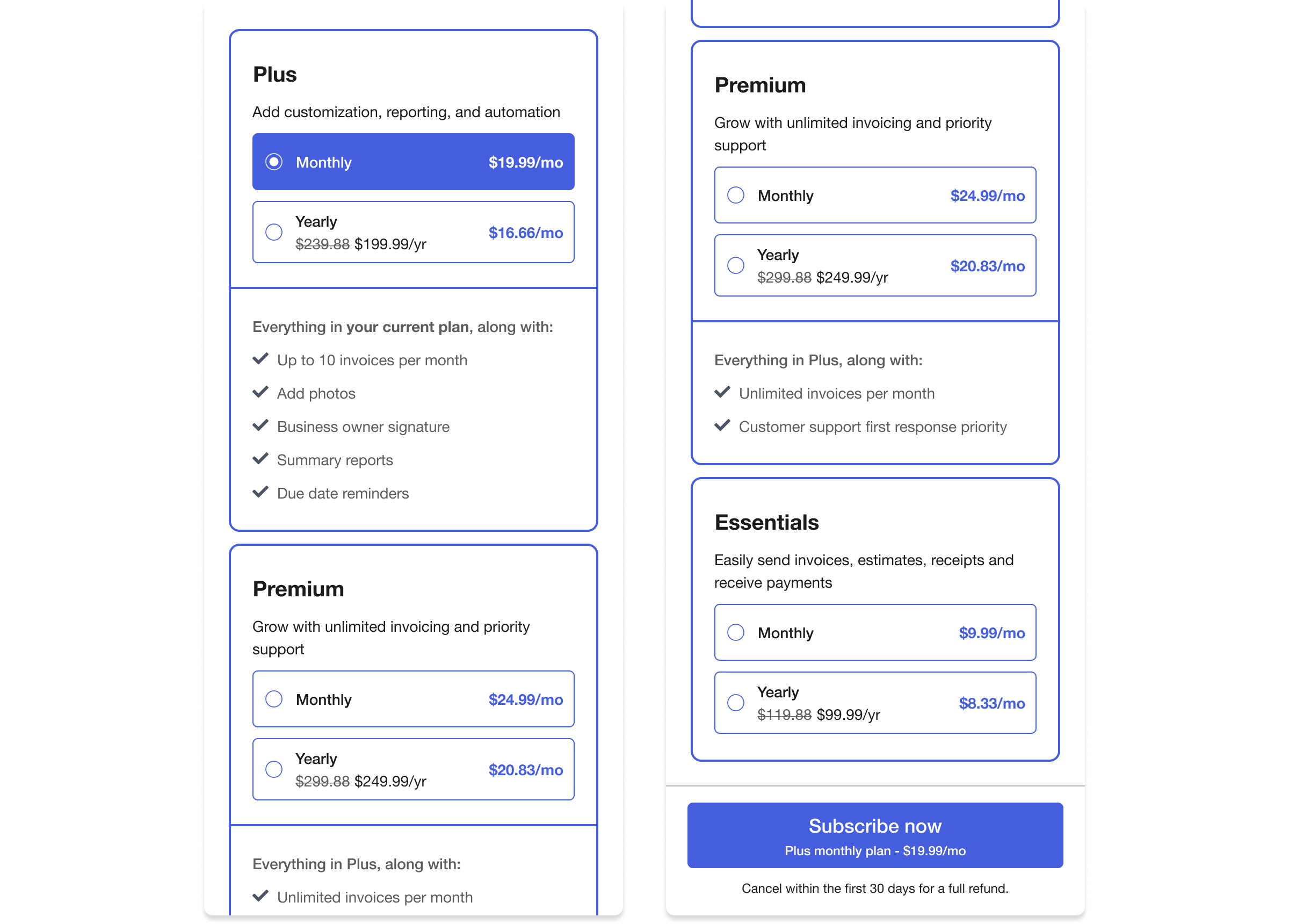 Image showing plan card locations on the paywall