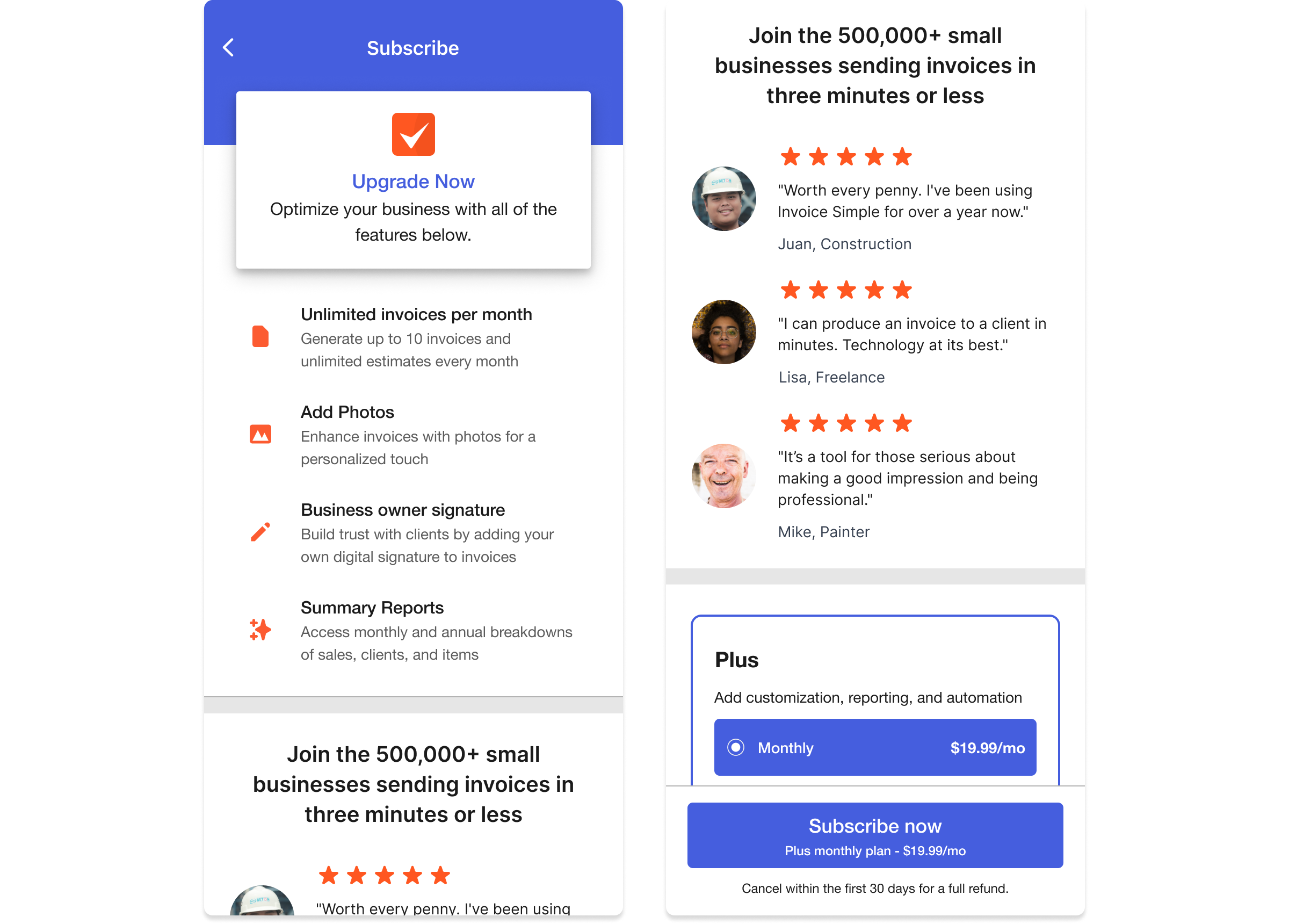Scroll-through of old Invoice Simple paywall